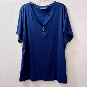 Karen Scott Women’s Navy Blue Plus Size Short Sleeve Henley Top Buttons 3X